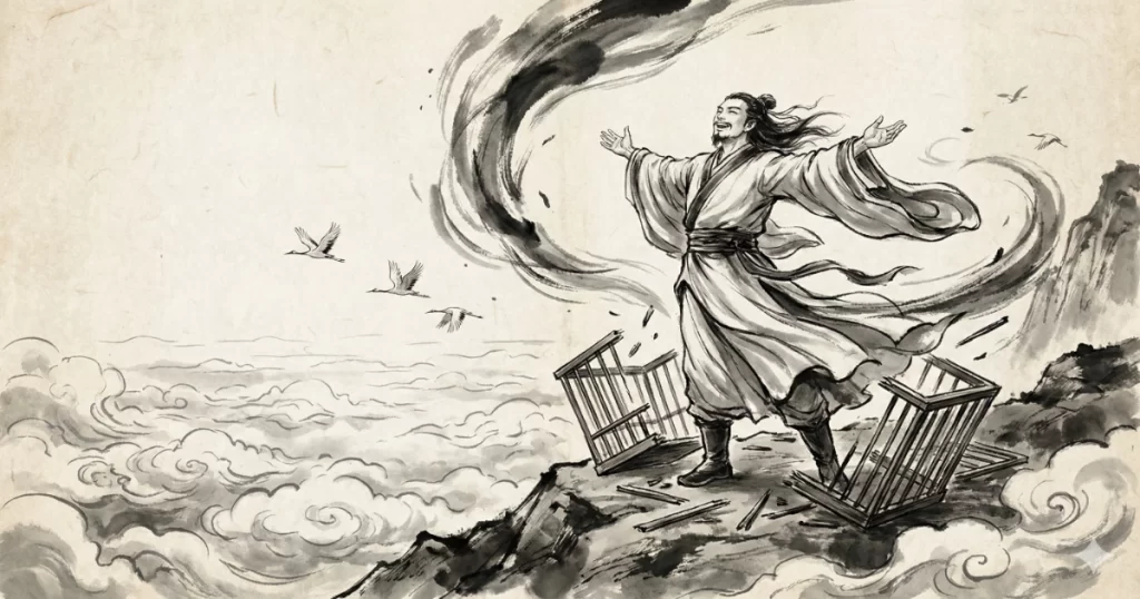 האדם שפורץ את הקופסה ועומד על ההר עם הרוח